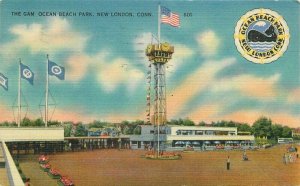 Amusement Gam Ocean Beach Park New London Connecticut 1947 Postcard Flag 8134