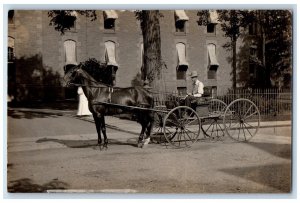 c1910's Man Riding Horse Carriage Fly Netting Hartford CT RPPC Photo Postcard