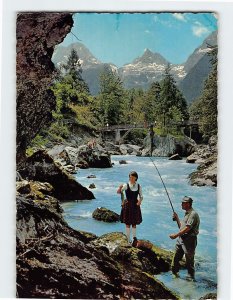 Postcard Petri Heil in der Saalach, Teufelssteg gegen die Steinberge, Austria