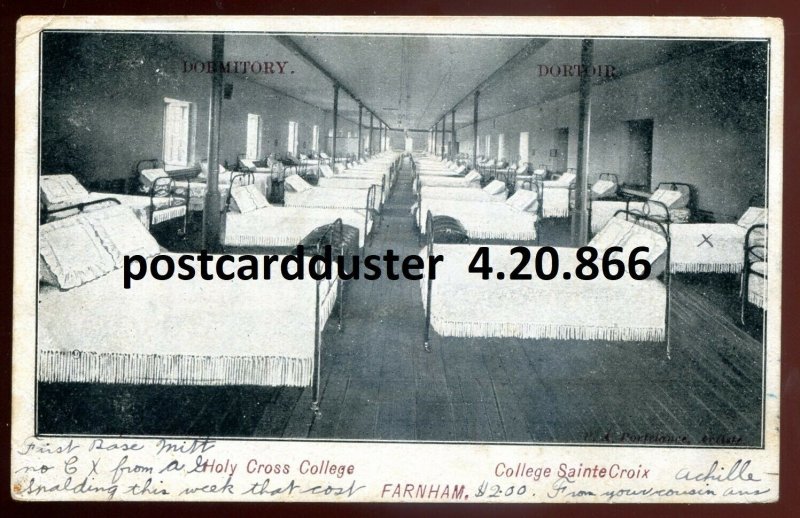 h4105 - FARNHAM Quebec Postcard 1907 Holly Cross College Dormitory Interior