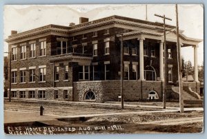 Mitchell South Dakota SD Postcard RPPC Photo Elks Home Building Dirt Road c1910s