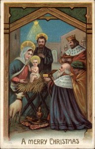 Christmas Wisemen Visit Baby Jesus Nativity c1910 Vintage Postcard