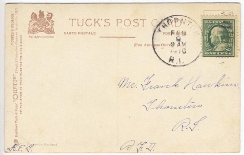 Raphael Tuck Valentine Cupid's Victim Signed Mary Morrfall Postcard