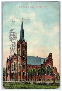 1909 Catholic Church Building Cross Tower View Muncie Indiana IN Posted Postcard 