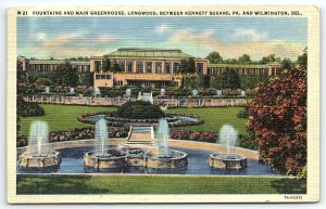 1937 WILMINGTON DELAWARE LONGWOON FOUNTAINS GREENHOUSE POSTCARD P3604