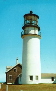 Vintage Postcard Highland Light Original Lighthouse Present Tower Cape Cod Mass