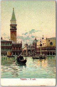 Venezia - Il Molo Venice Italy River Boat Castle Building Painting Postcard