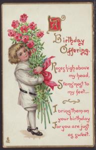 A Birthday Offering,Boy,Flowers Postcard BIN