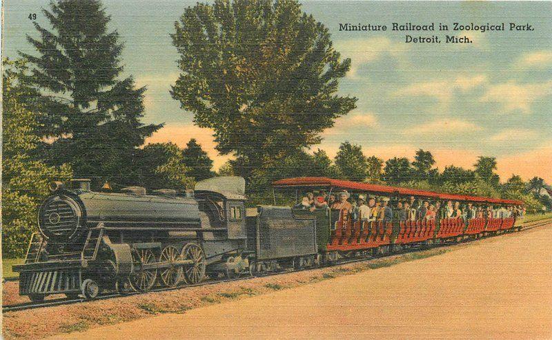 Amusement 1940s Miniature Railroad Zoological Park Detroit Publishing 9227 