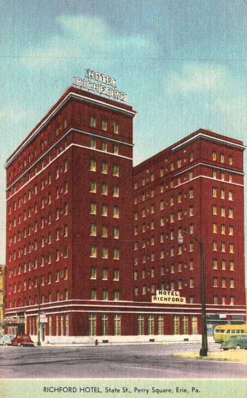 Vintage Postcard Richford Hotel State St. Perry Sq. Landmark Erie Pennsylvania