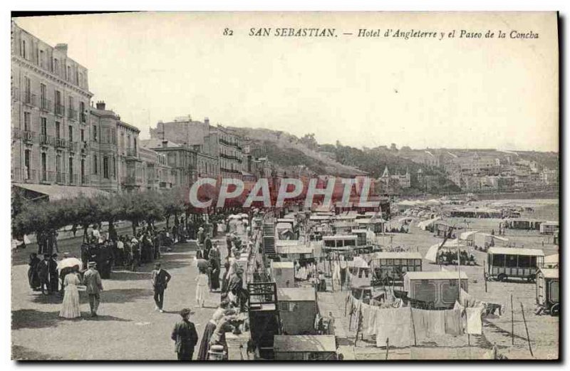 Postcard Old San Sebastian Hotel d & # 39Angleterre y el Paseo de la Concha