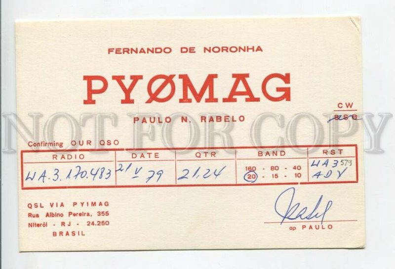 462922 1979 year Brazil radio QSL card