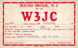 W3JC Boundbrook, NJ, USA QSL 1933 