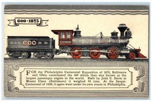 c1905 B&O Railroad 600 Baltimore Ohio Locomotive Train Antique Postcard