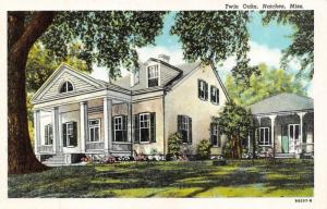 NATCHEZ, MS Mississippi TWIN OAKS~Built 1812~Dr Wittington Home c1940's Postcard