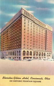 Sheraton Gibson Hotel Historic Fountain Cincinnati Ohio OH Vintage Postcard 1951