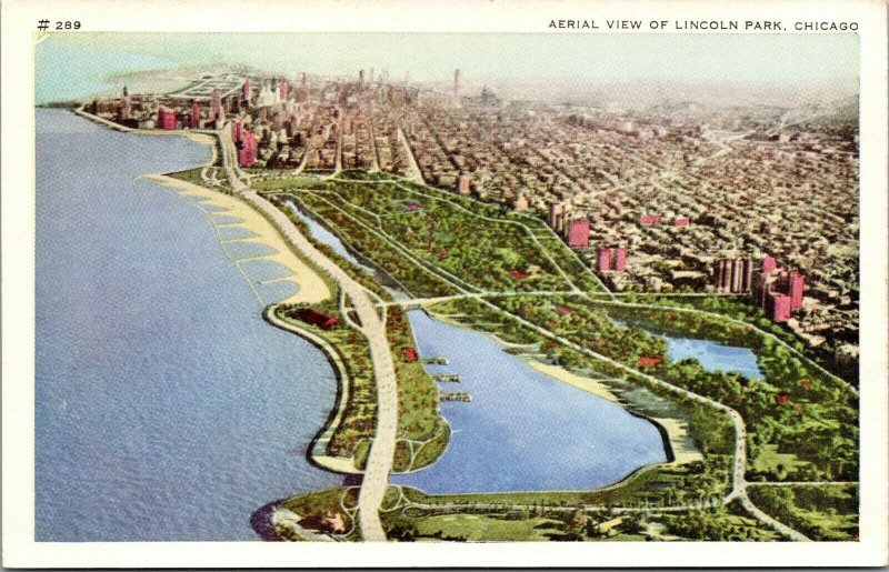 Vtg Aerial View Of Lincoln Park Chicago Illinois IL Postcard