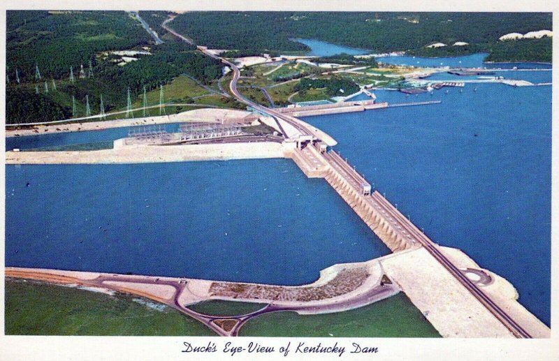 KY, Aerial View of Kentucky Dam, Gilbertsville, Kentucky Postcard, Curt Teich