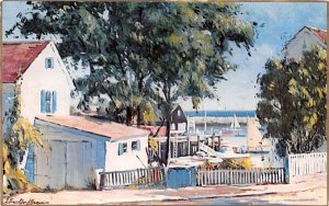 Atlantic Ave in Rockport, MA The Blue Gate, from a painting by J. Bradford Hague