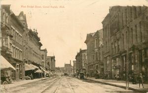 c1907 Postcard; West Bridge Street Scene, Grand Rapids MI Kent County posted