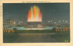 Atlantic City New Jersey Fountain of Light Night View 1939 Linen Postcard