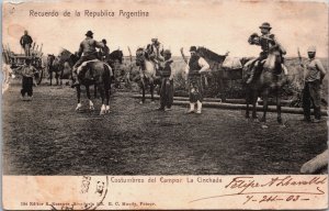 Argentina Costumbres del Campo La Cinchada Horses Postcard C066