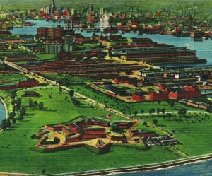 Baltimore Maryland MD Aerial View Harbor Fort McHenry UNP Vtg Linen Postcard N17