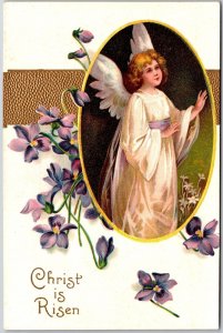 Christ Is Risen Angel Flowers Easter Greetings Card Postcard