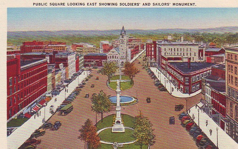 P1273 vintage unused postcard street view old cars public square watertown ny