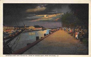 Spanish Fort Bayou St John Moonlight Night New Orleans Louisiana 1920s postcard