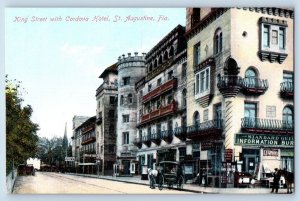 St Augustine Florida FL Postcard King Street Cordova Hotel Building Horse c1910