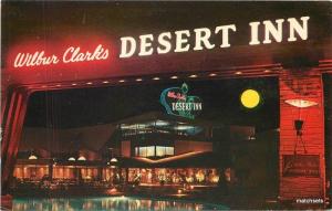 1950s Night Neon Wilbur Clarke's Desert Inn Western Resort postcard 11204