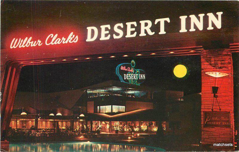 1950s Night Neon Wilbur Clarke's Desert Inn Western Resort postcard 11204