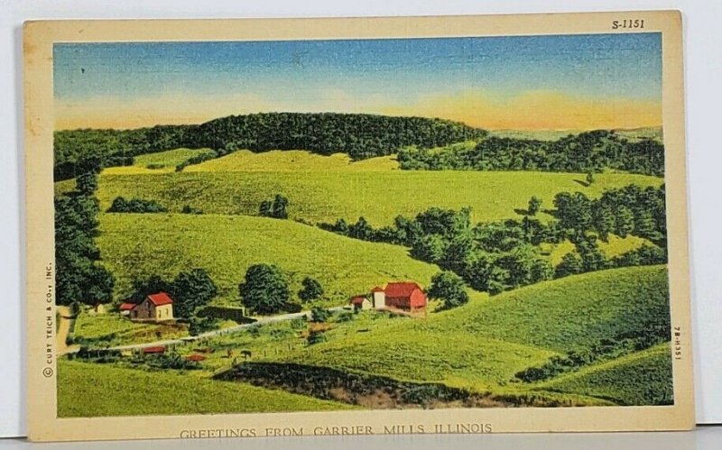 Illinois Greetings from Garrier Mills Scenic Farm House View Postcard J17
