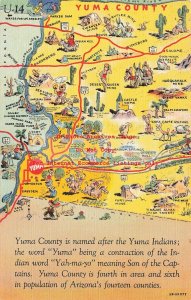 Curt Teich Linen Map Postcard, Arizona Yuma County