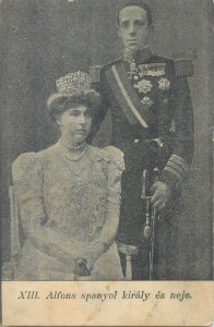 Alfonso XIII King of Spain and wife 1908 Spanish royalty postcard 