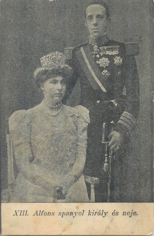 Alfonso XIII King of Spain and wife 1908 Spanish royalty postcard 