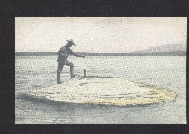 YELLOWSTONE NATIONAL PARK WYOMING HOT SPRINGS FISHING VINTAGE POSTCARD