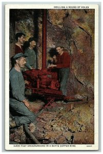 1915-30 Drilling A Round Of Holes Butte Copper Montana Postcard Mine 3000 Ft pc5 