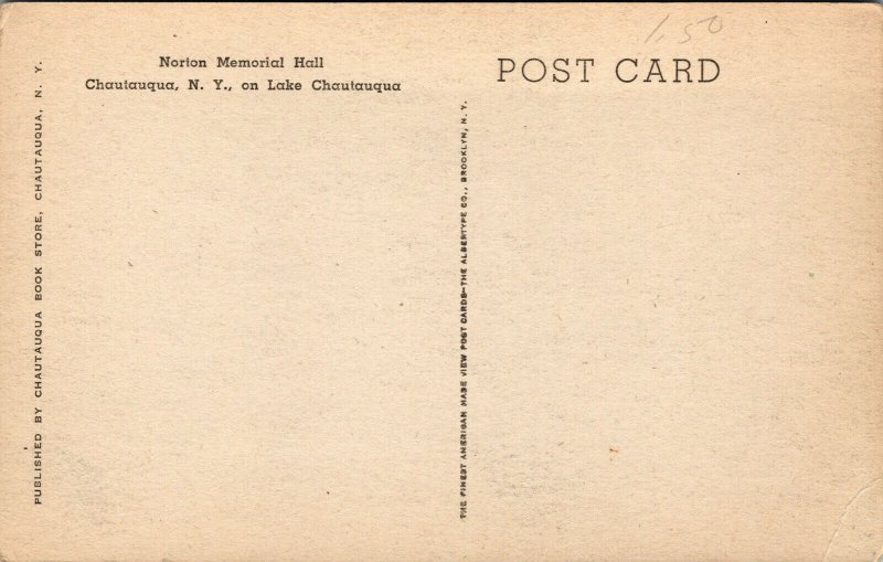 Vtg 1910s Norion Memorial Hall Lake Chautauque New York NY Postcard