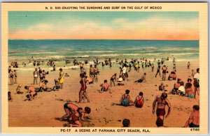 VINTAGE POSTCARD BEACH SCENE AT PANAMA CITY FLORIDA c. 1935-1945