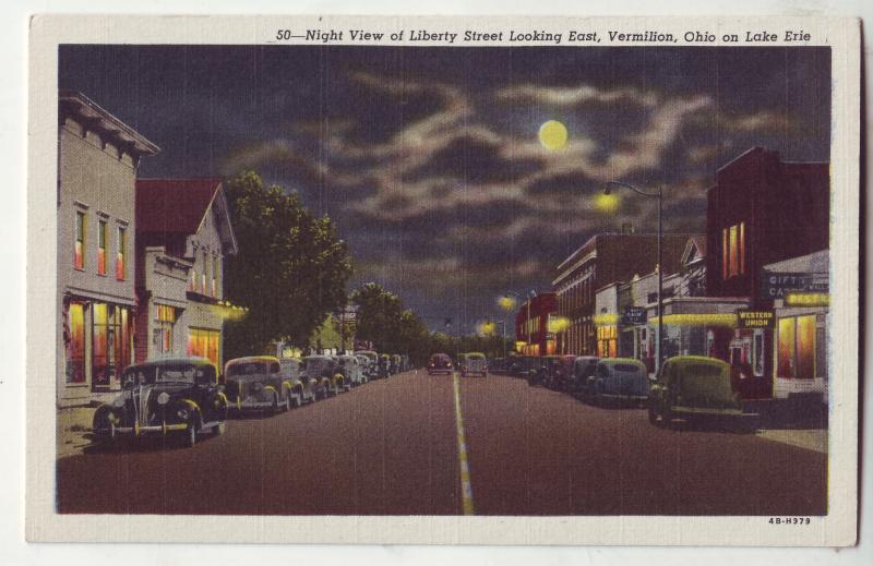 P637 JLs old card old cars night view liberty st. vermilion ohio on lake erie