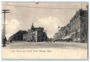 c1905's Broad And Howell Street Business District Hillsdale Michigan MI Postcard