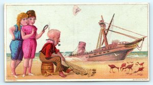 c1880s Series Ladies Play Beach Comedy Trade Card Ketterlinus Litho LOT of 4 C13