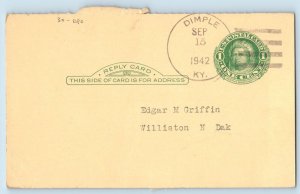 DPO Dimple Kentucky KY Postcard Edgar M Griffin Williston North Dakota ND 1942