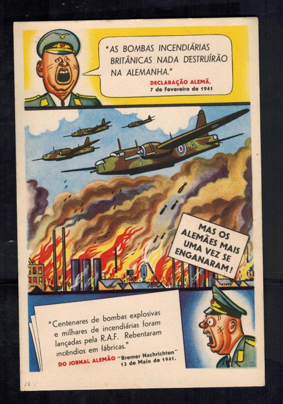 Mint WW2 Portugal  Pro Allies Postcard RAF Bombing Germany