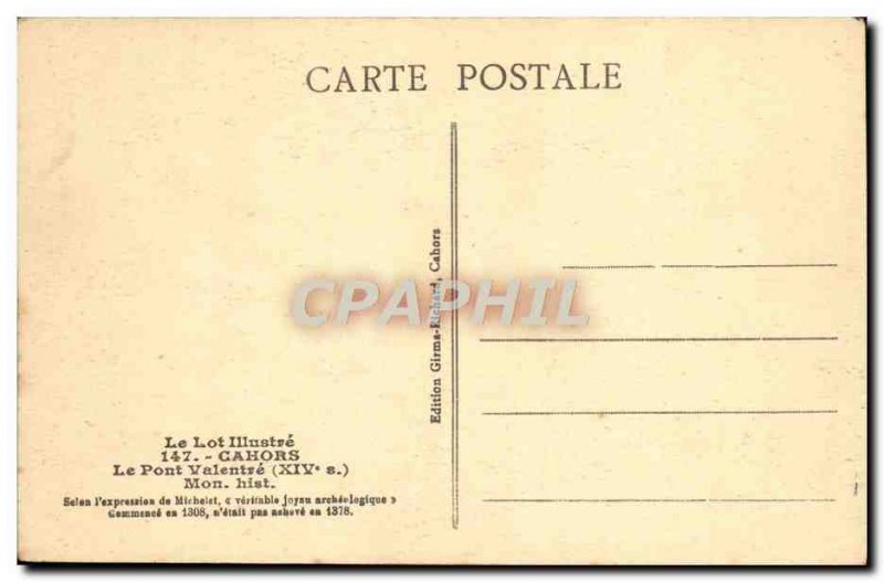 Old Postcard Cahors Bridge Valentre