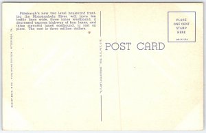 Vintage Pittsburgh Riverfront Boulevard and Skyline Linen Postcard
