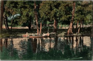 Four Men in Canoe at The Alders, Eugene OR Vintage Postcard T27