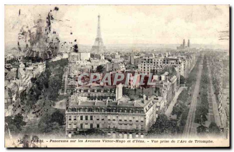 Paris Old Postcard Panorama on Victor Hugo avenues and & # 39Iena View from t...